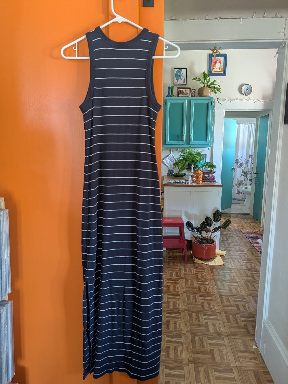 This is a navy and white striped rib-knit maxi bodycon dress by Universal Thread - Picture 2 of 3